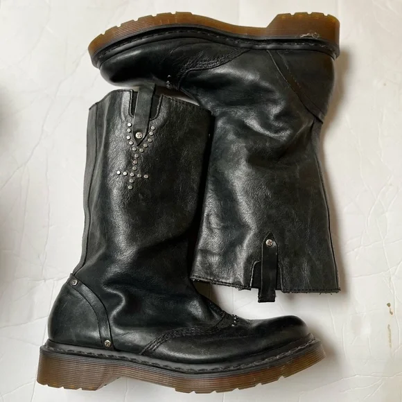 COPY - Dr Marten's Vintage RARE Boots Women's Alexia Mid Calf Black Leather - Picture 1 of 11